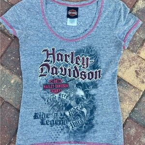 Harley-Davidson Graphic Gray and Pink Fitted Tee